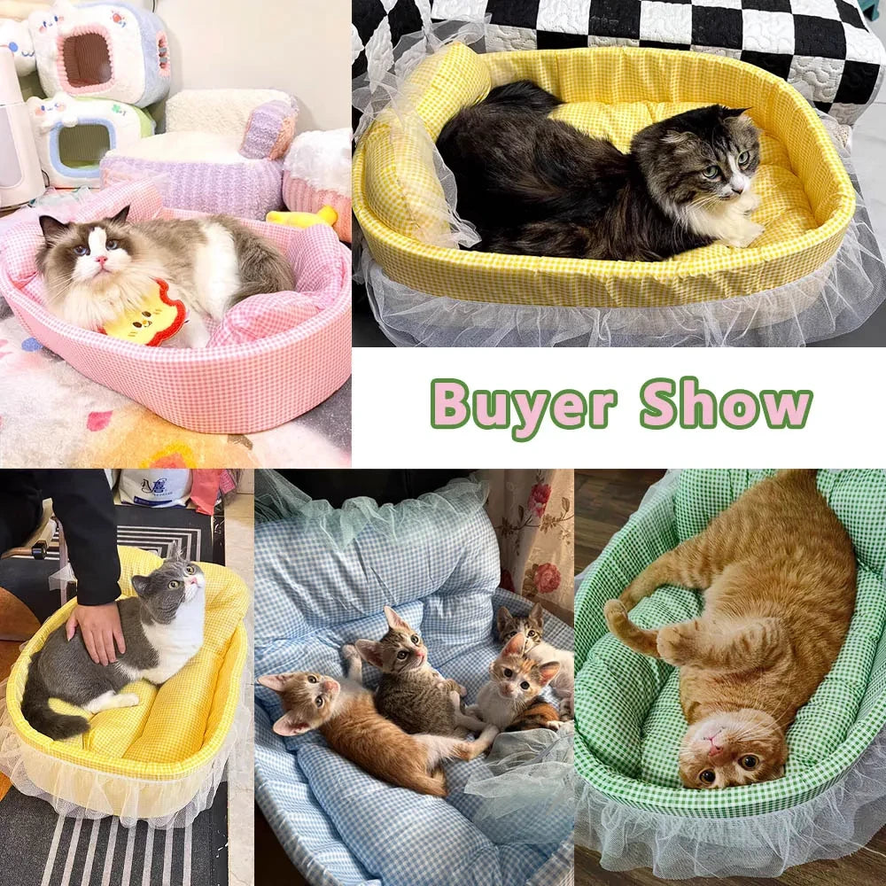 Lace-Trimmed Plush Pet Sofa