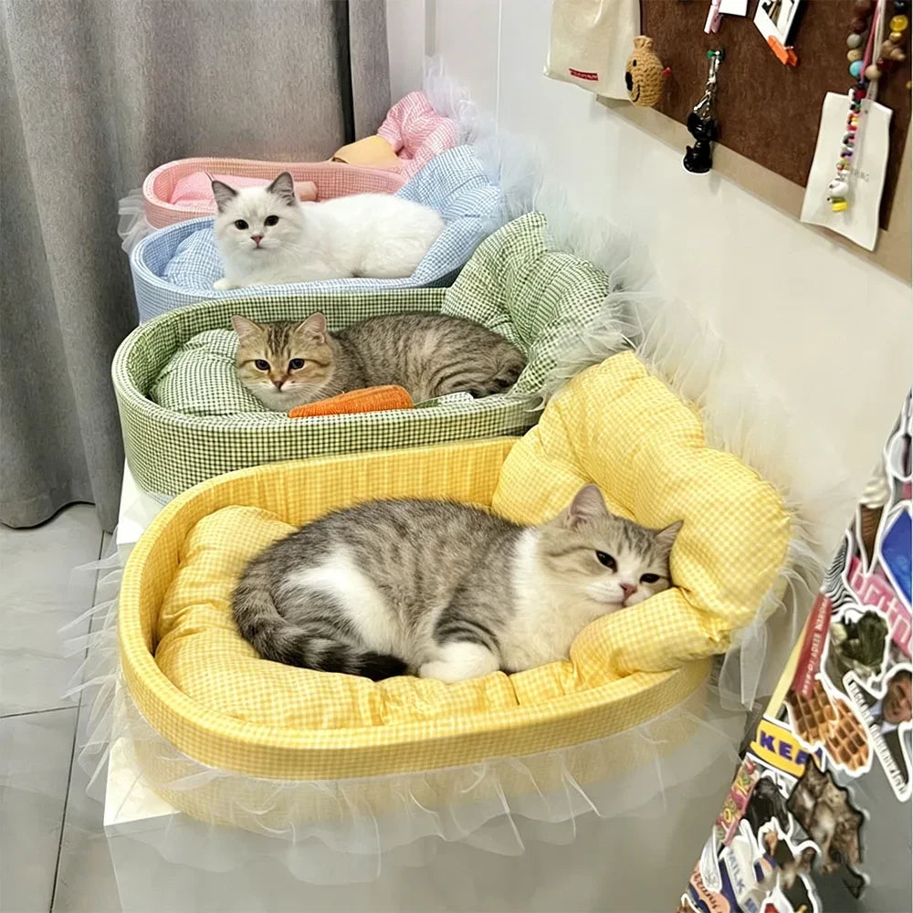 Lace-Trimmed Plush Pet Sofa