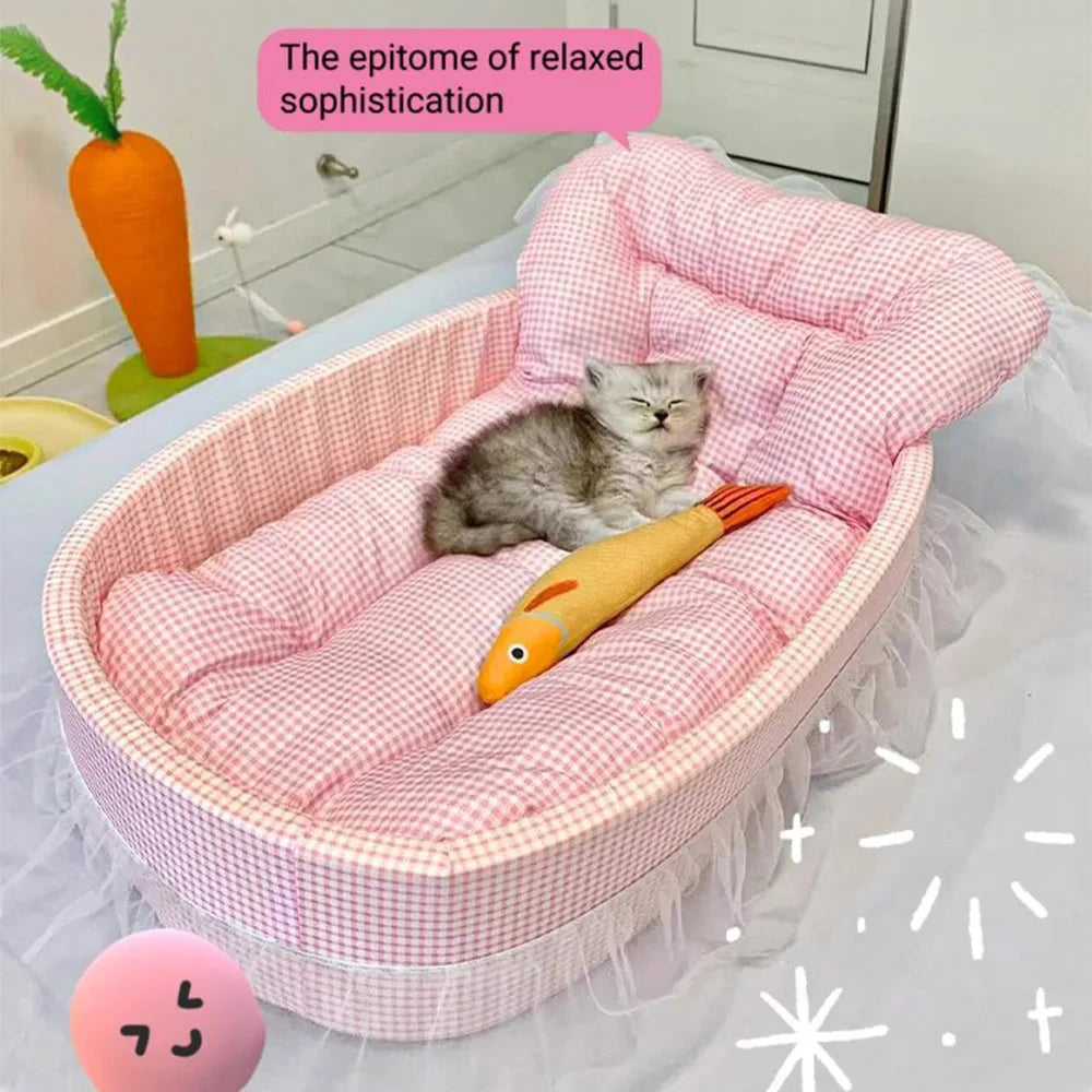 Lace-Trimmed Plush Pet Sofa