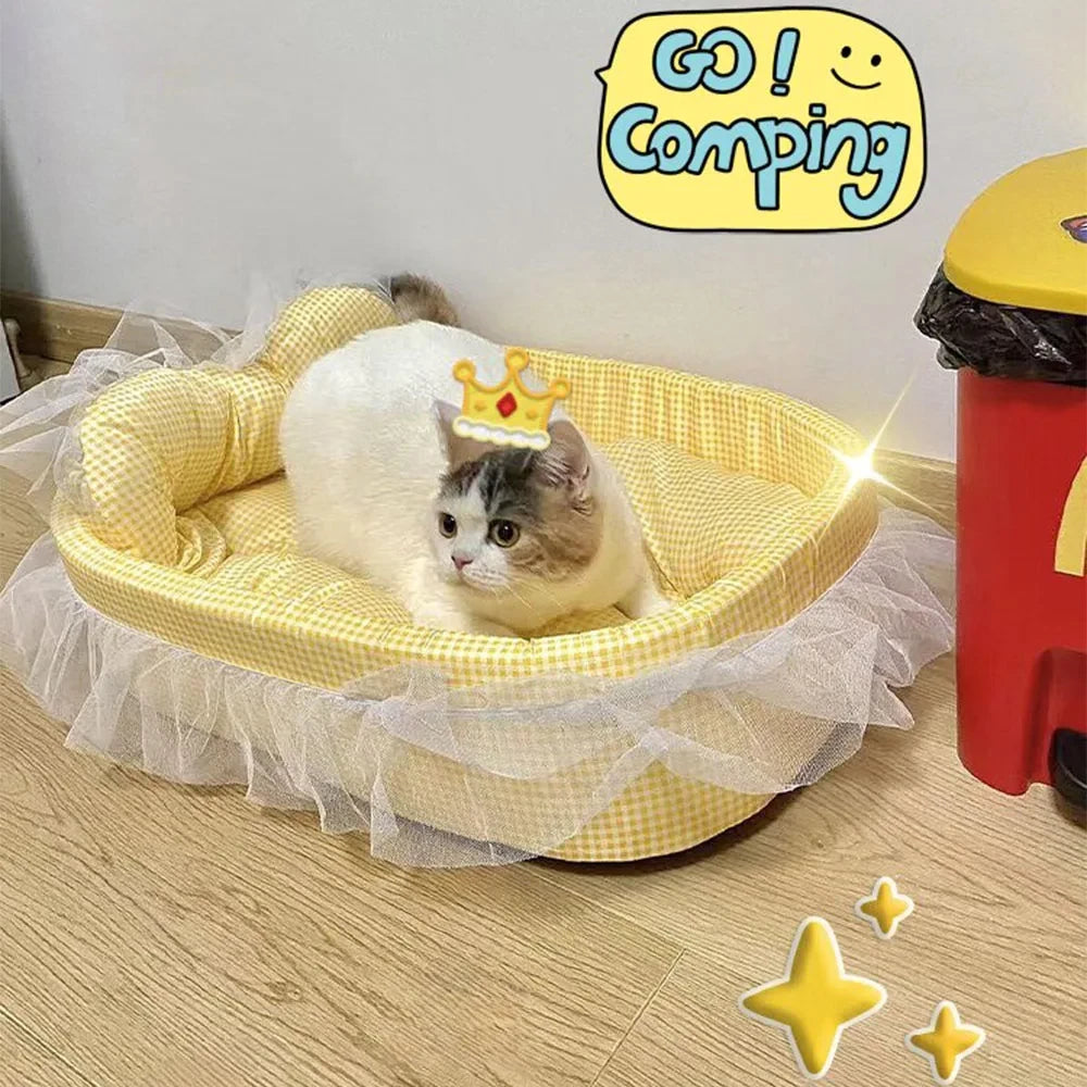 Lace-Trimmed Plush Pet Sofa