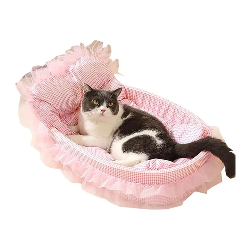 Lace-Trimmed Plush Pet Sofa